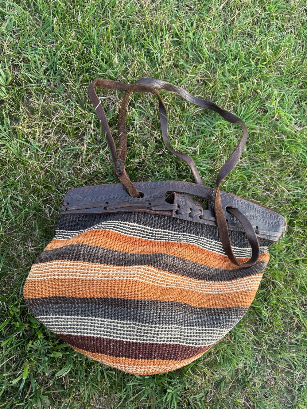 Woven Stripe Shoulder Bag in Orange and Brown